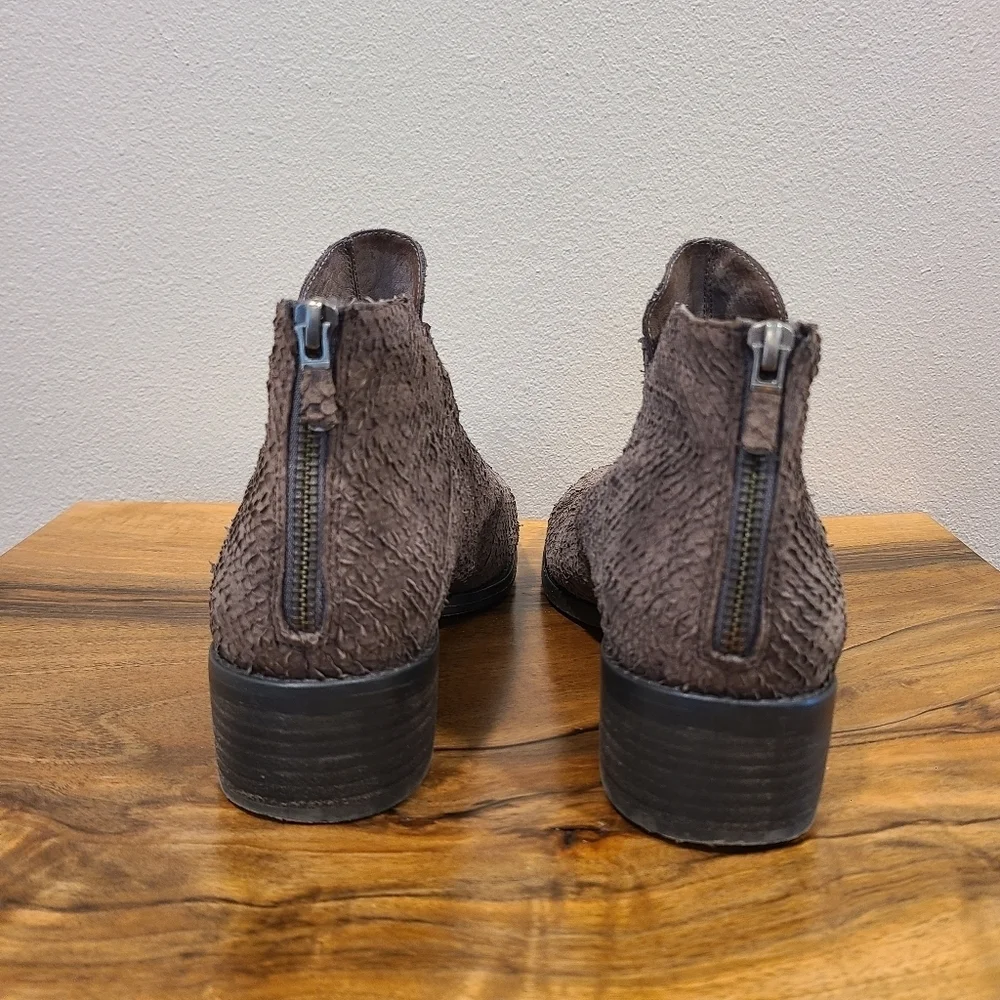 Eileen Fisher Tuck Graphite Snakeskin Embossed Booties
